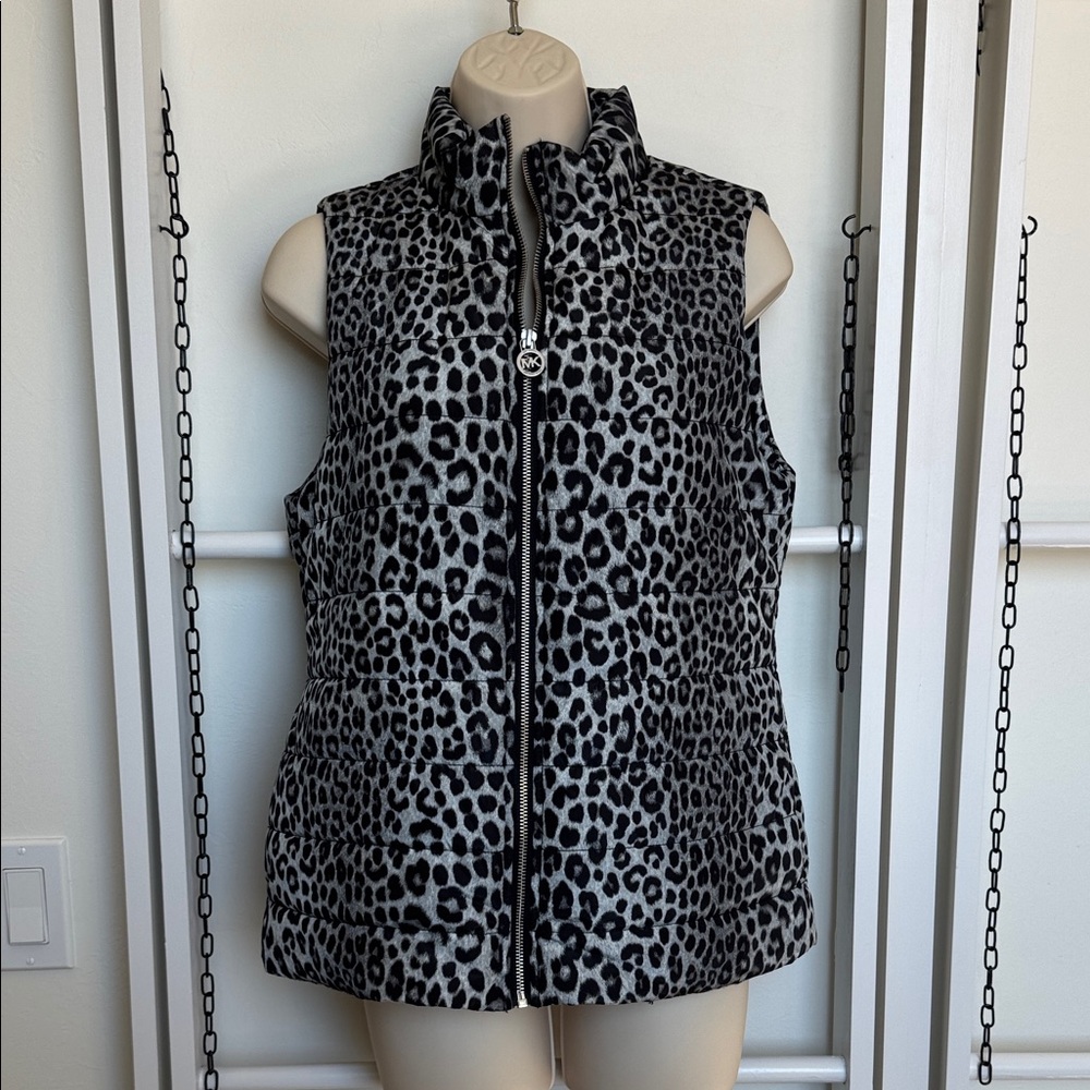 Michael Kors Black and White Leopard Print Vest